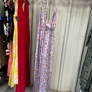 Elegant Floral Maxi Dress in Lavender and Pink
